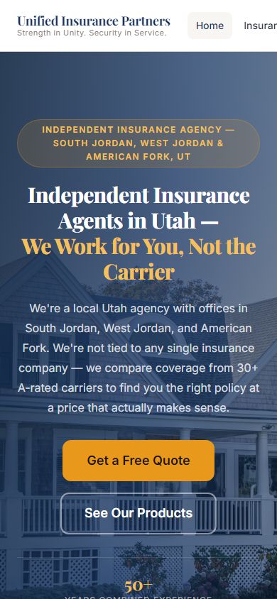 Unified Insurance Partners homepage on a phone